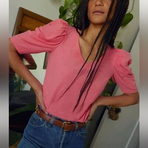 Nation Ltd Jillian Bold Shoulder V-neck in Strawberry NWT